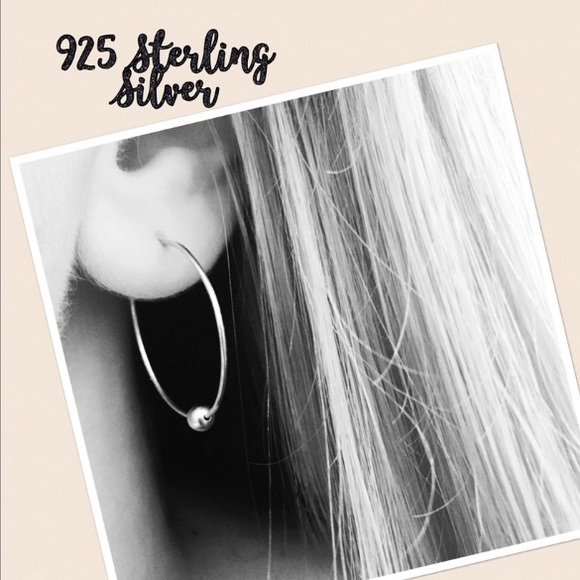 925 Sterling silver ball 1" Hoops - Picture 2 of 5